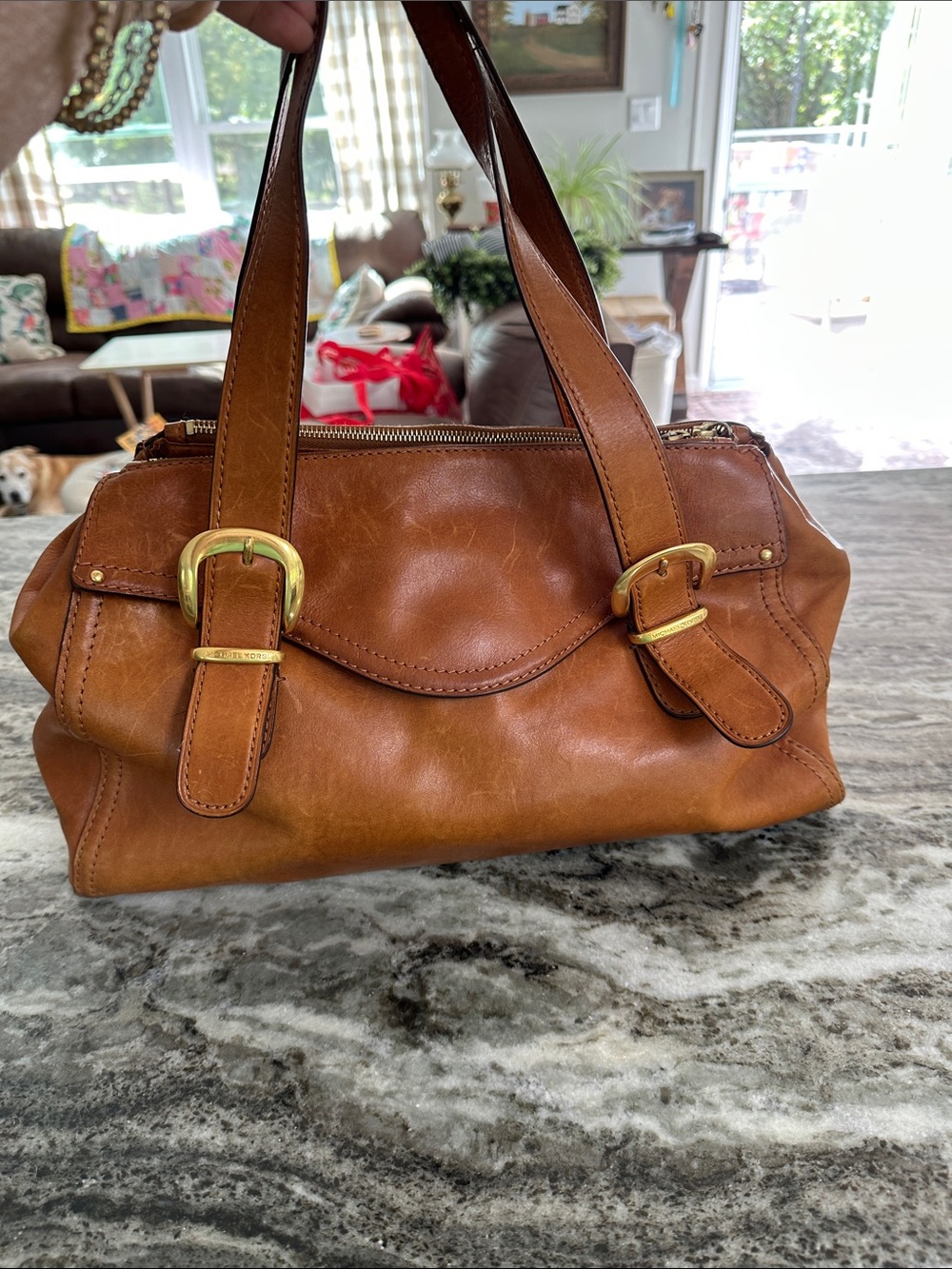 Michael Kors Vintage Leather Satchel Handbag in Cognac Brown